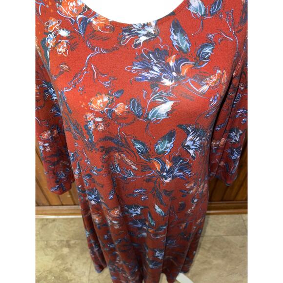 Womens Garnet Hill Maroon Floral Jersey‎ Knit Soft Swing Dress 3/4 Sleeve Size S - Picture 2 of 8